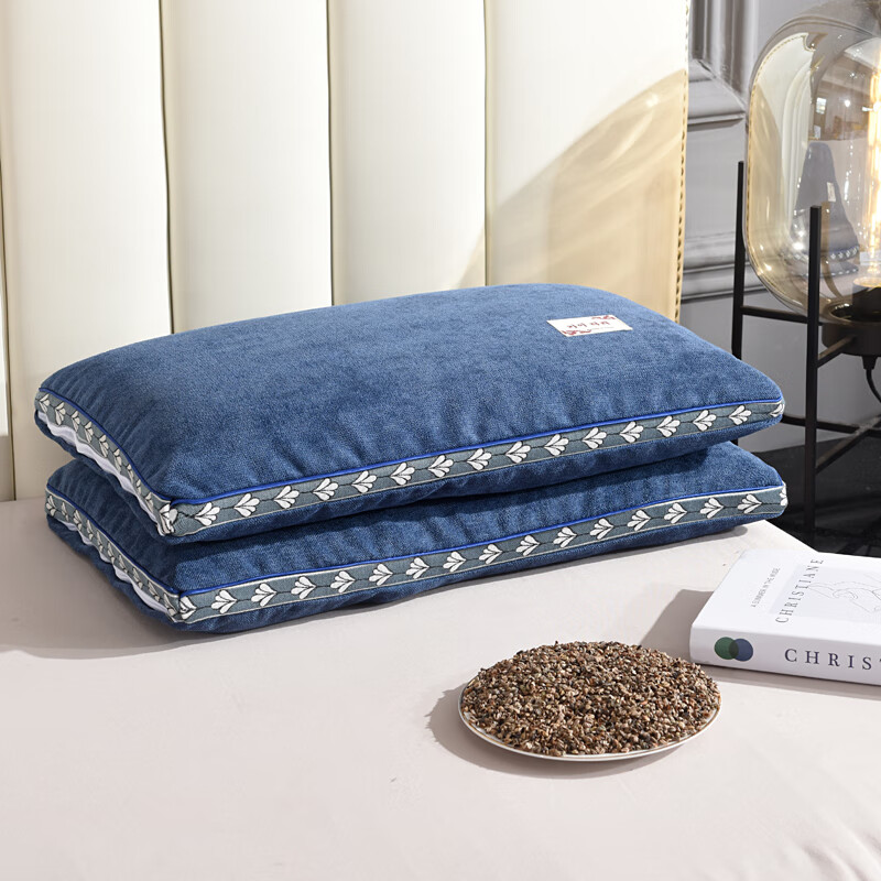 江南猫荞麦枕头护颈枕睡眠颈椎病深度睡眠专用一套一芯成人学生一对拍2 带枕套【荞麦枕】深蓝35*55cm1只