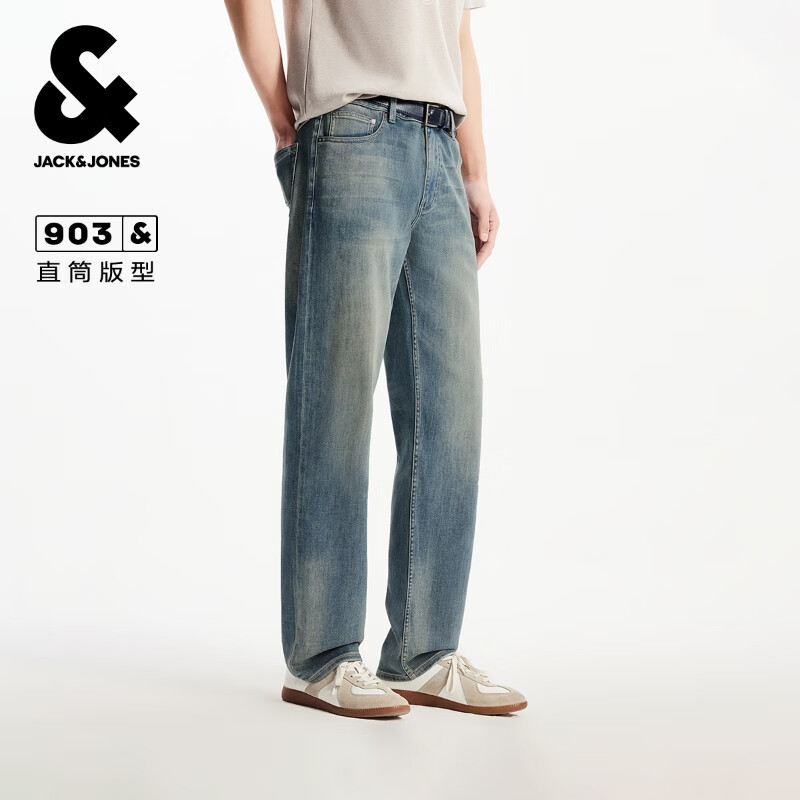 杰克·琼斯（JACK&amp;JONES）男装士牛仔裤时尚百搭潮酷出街做旧水洗休闲直筒裤子225332054 E39中蓝牛仔 常规 32 175 W32/L32