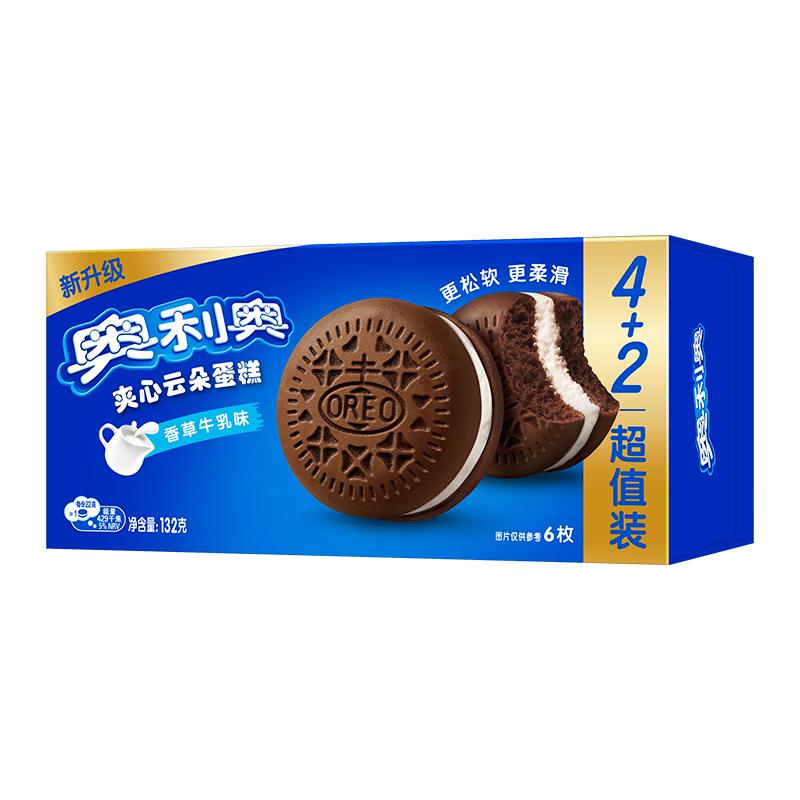 奥利奥（Oreo）夹心云朵蛋糕香草牛乳味6枚132g 糕点休闲零食 早餐下午茶