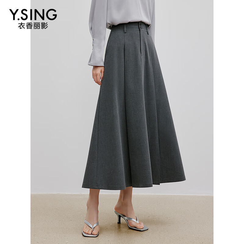 衣香麗影衣香麗影灰色百褶氣質(zhì)高級(jí)感a字中長(zhǎng)裙子940723109 灰色 S