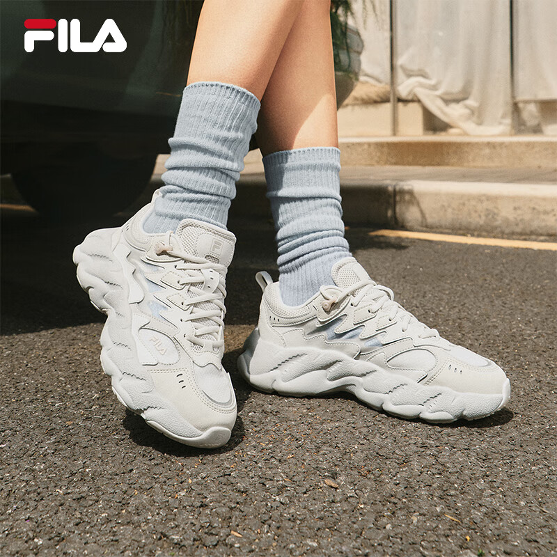 斐乐（FILA）官方杨幂同款女鞋蕨草鞋2代老爹鞋透气休闲鞋运动鞋 白中白/亮灰-AB 38