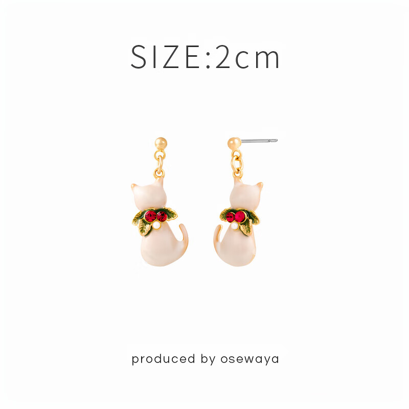 osewaya耳釘可愛(ài)領(lǐng)結貓咪耳夾無(wú)耳洞女小巧可愛(ài)耳環(huán)鑲鉆動(dòng)物耳飾 金色耳釘