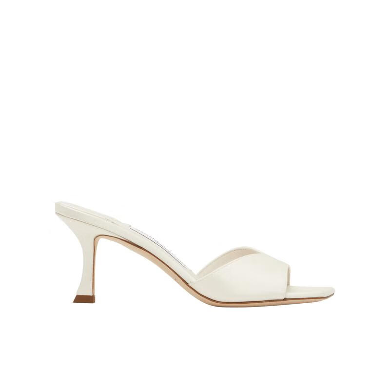 周仰杰（JIMMY CHOO ）女士方頭露趾織物高跟涼鞋舒適鞋墊設計師款 白色 36