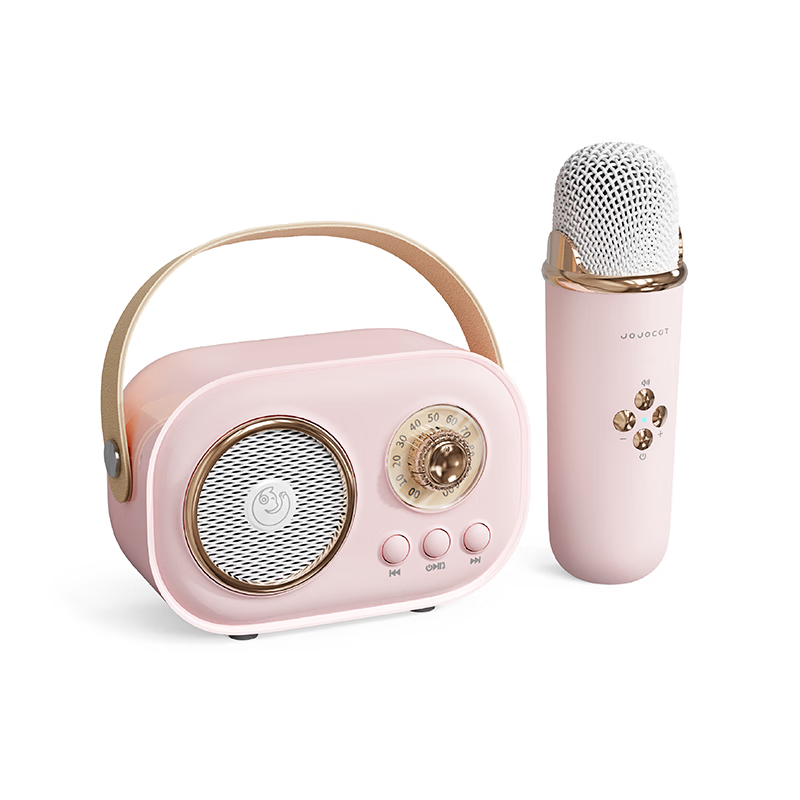 JOJOCAT复古K歌音响蓝牙音箱送女生日礼物伴手礼品仪式感儿童家庭ktv自带声卡便携话筒麦克风一体TF卡音箱 双麦旗舰款|奶油黄|重低音蓝牙音箱+K歌麦克风