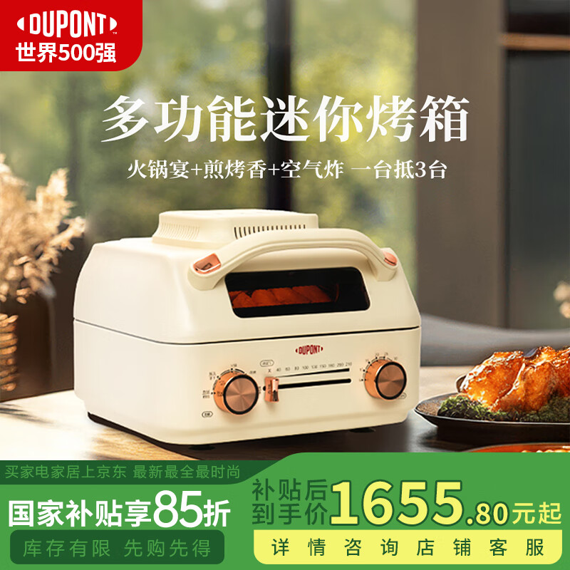 杜邦（DU PONT）风炉电烤箱家用专业烘焙多功能空气炸锅一体小型迷你烤箱免预热小容量干果烘干机食物烘烤烹饪 白色 3.