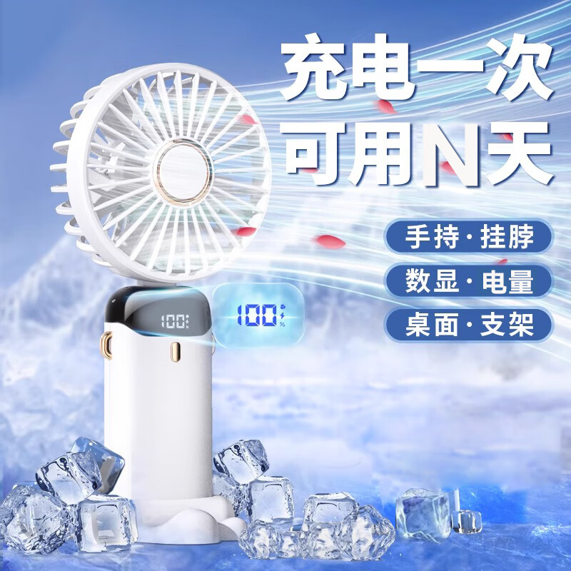 访客（FK）其它日杂小件手持小风扇数显便携式随身小型静音迷你学生usb充电 【雪峰白】5档强风 智能数显