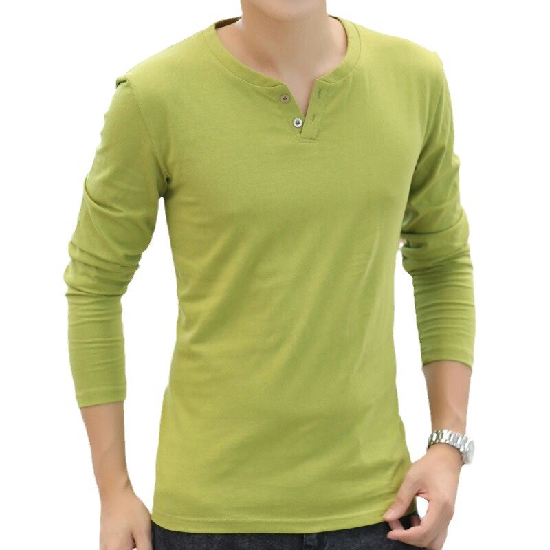 【厂家直供】长袖t恤男士卫衣春秋季新款上衣潮流V领百搭秋冬男装 V纽长袖蓝色加绒 XL