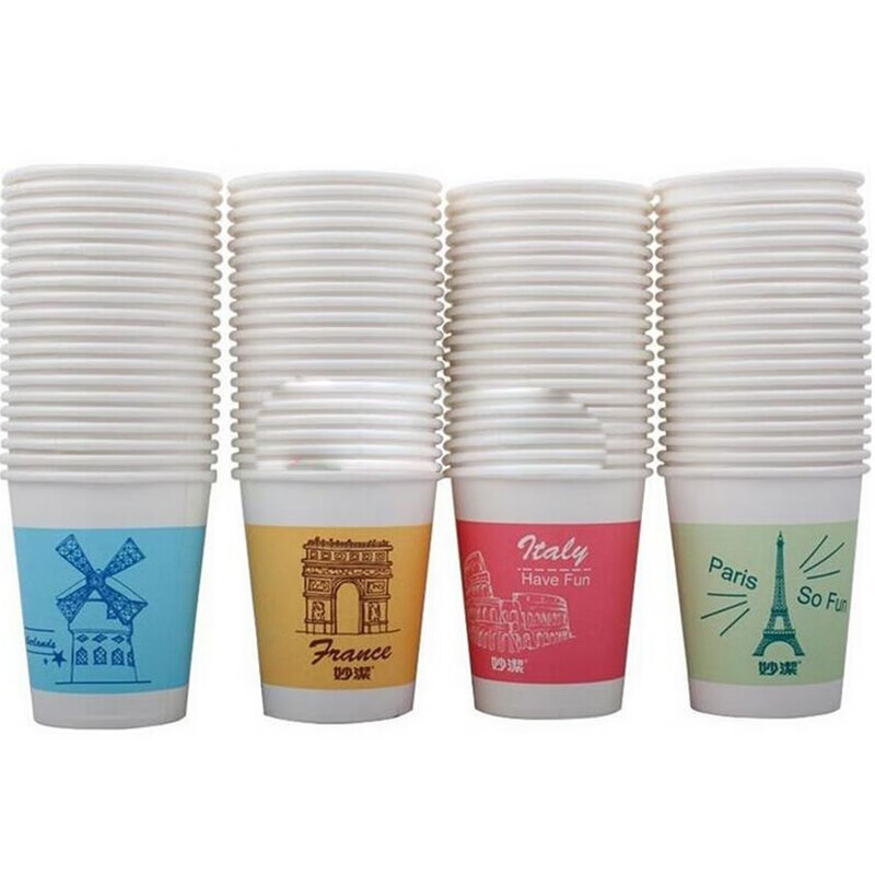 妙洁 一次性纸杯 商务杯子世界风情杯 250ml*80只装 一箱（24包，共1920只）