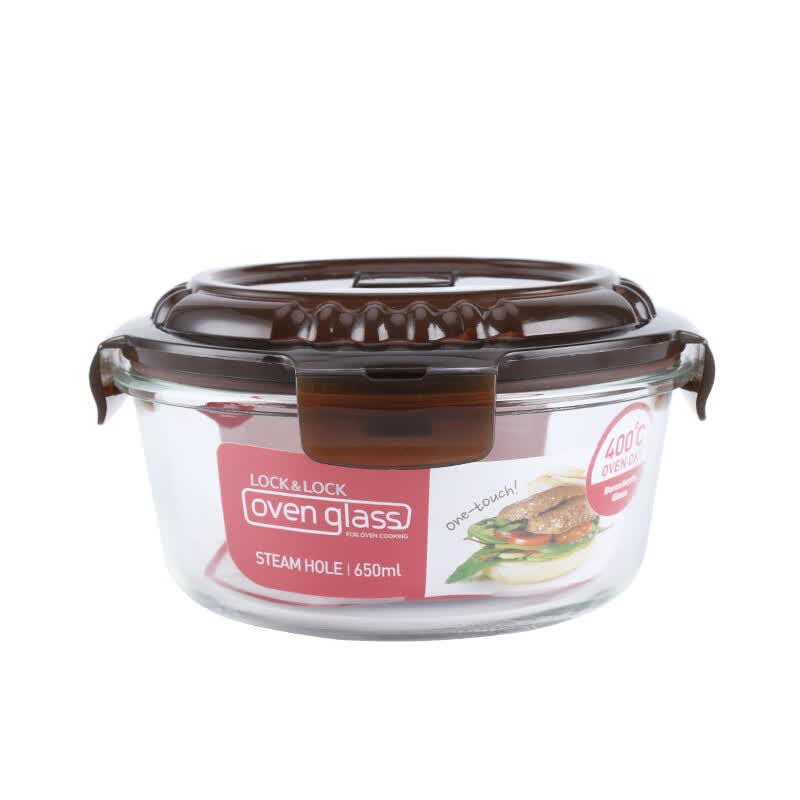 乐扣乐扣（LOCK&amp;LOCK）玻璃饭盒上班族带饭便当盒微波炉耐高温冰箱收纳保鲜盒带排气孔 圆形650ml