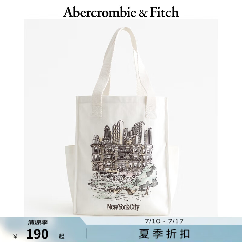 ABERCROMBIE & FITCH男裝 New York 印花圖案百搭托特包 KI112-4028 米白色
