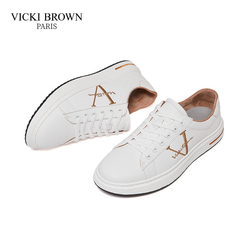 未毕(VICKI BROWN)法国品牌VB男鞋【冠军系列】简约潮流板鞋轻奢刺绣舒适防滑休闲鞋 白金色 42