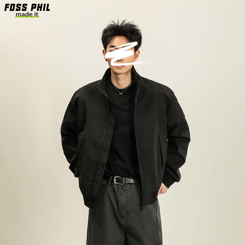 Foss Phil工装飞行夹克男士春夏季美式立领户外棒球服外套上衣26188黑色L