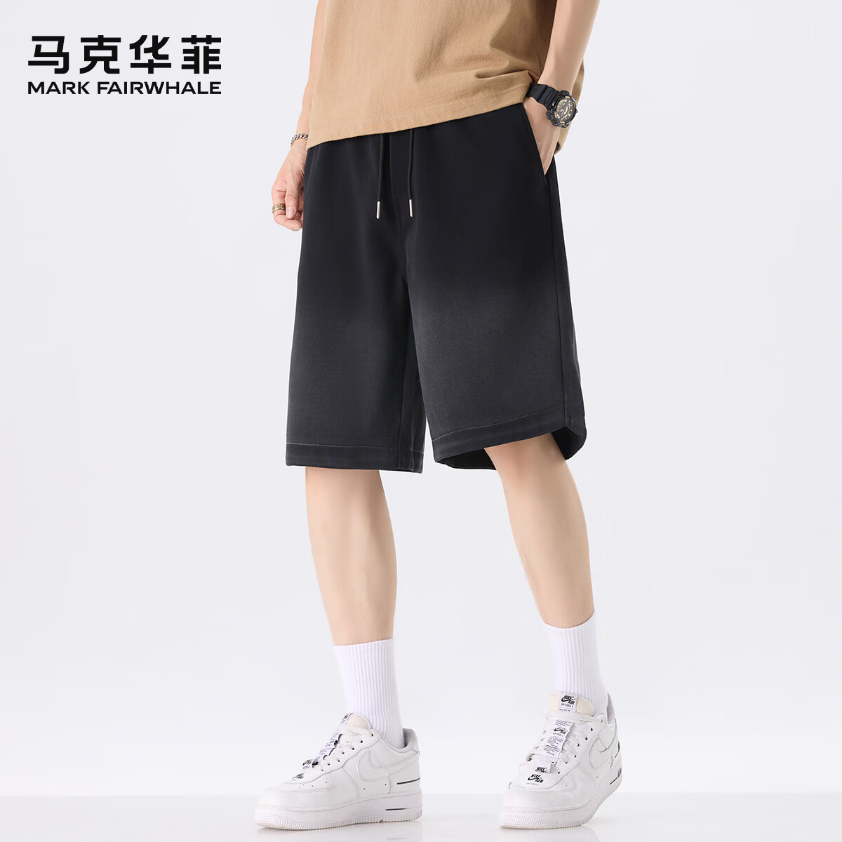 马克华菲休闲短裤男夏季薄款宽松直筒五分裤子男2025新款潮牌渐变外穿中裤
