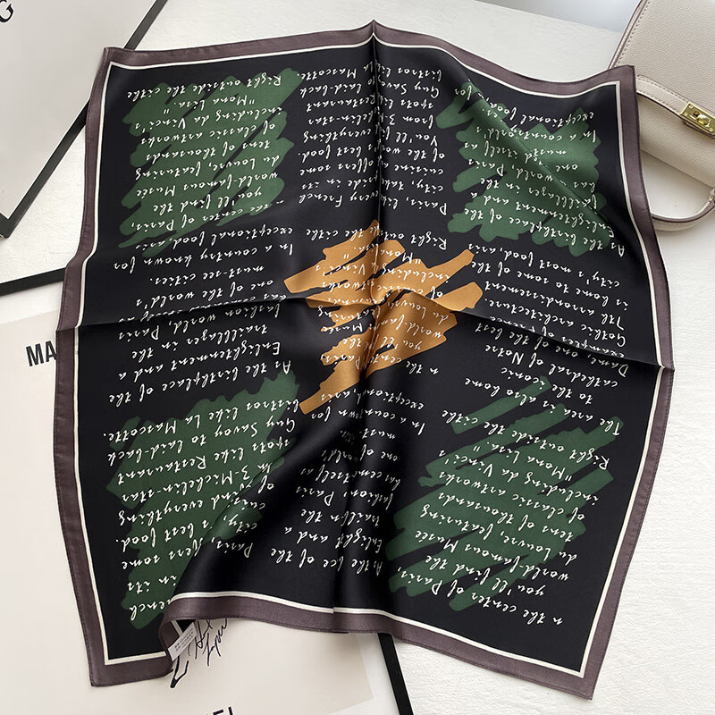 故事人生真丝丝巾新款拼色格子满印100%桑蚕丝53cm方巾丝巾包包装饰送长辈 14201-黑色 53*53cm