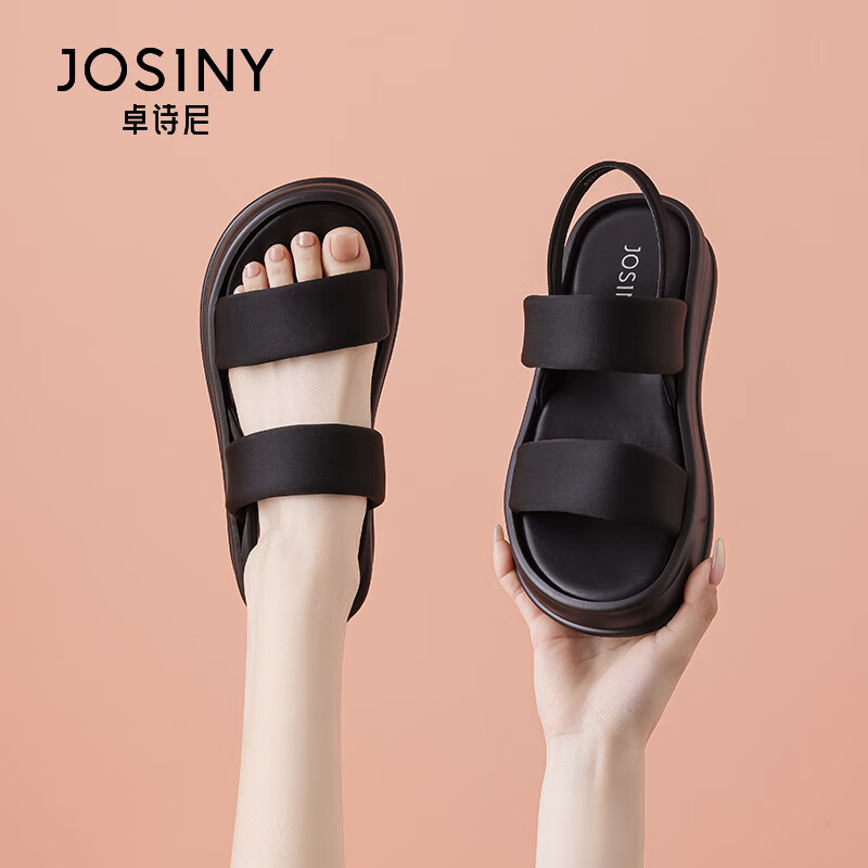 卓詩(shī)尼涼鞋女款2025新款夏外穿踩屎感休閑運(yùn)動(dòng)羅馬涼鞋軟底沙灘鞋 黑色[跟高3.5CM] 34