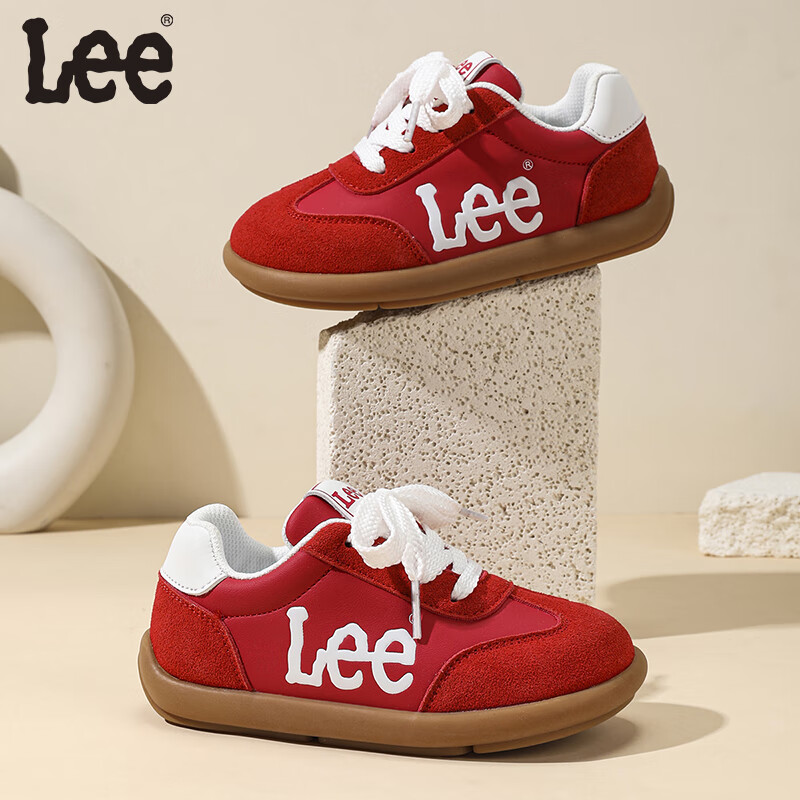 LEE KIDS童鞋秋季新款时尚德训鞋中大童防滑休闲运动鞋女童轻便板鞋男童 红色 29 【建议脚长178.3mm】