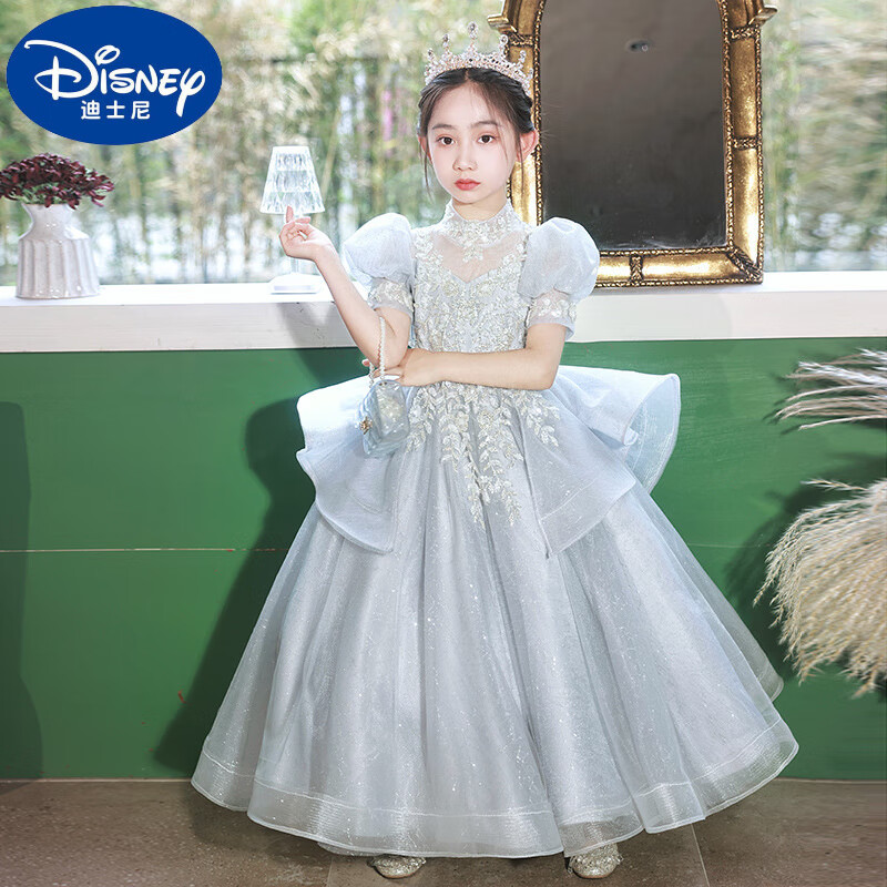 迪士尼（Disney）女童禮服輕奢小眾婚紗小女孩生日公主裙主持人兒童鋼琴演奏演出服 熱售灰色 110 建議身高100-105cm 4-5歲