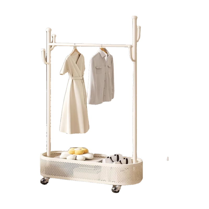 宝优妮仙人掌挂衣架落地衣帽架卧室可移动带轮家用室内脏衣篮床头放衣服 60cm奶油白