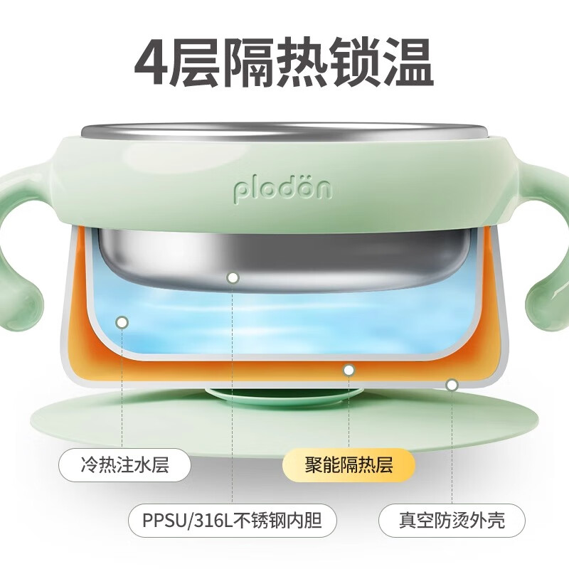 浦利顿PLODON婴儿专用辅食碗多层隔热锁温大容量不锈钢便携恒温注水碗 【钛内胆】全阶段|保鲜保温 婴儿辅食推荐