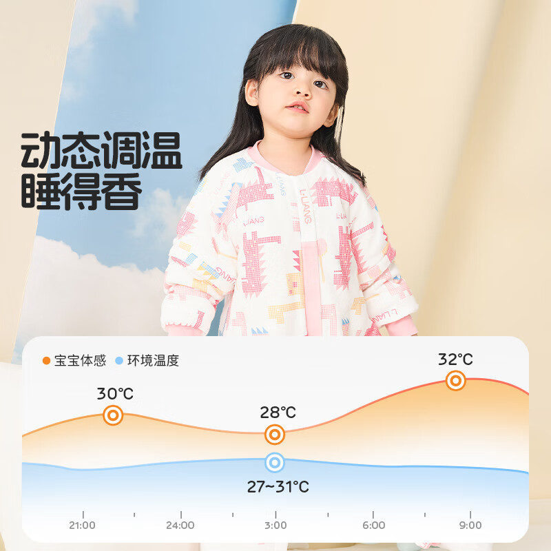 良良婴儿睡袋1-3-6岁秋冬儿童bb宝宝恒温加厚夹棉防惊跳踢被睡衣 寒冬款·几何龙·粉【0-10℃】 XXL（建议参考身高100-120CM）