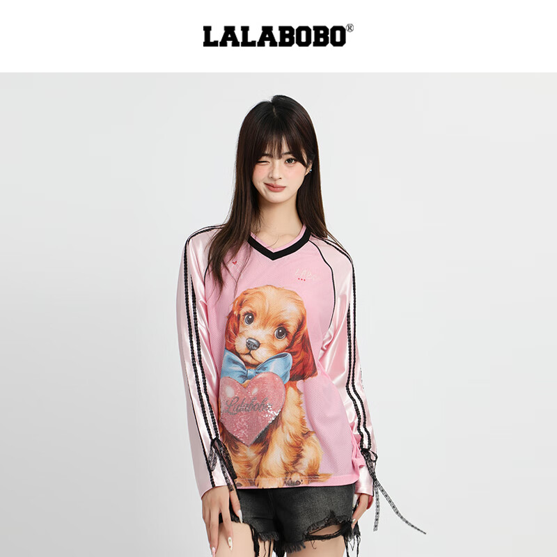 拉拉波波【快乐护卫队系列】LALABOBOT恤25年秋新款原创长袖印花上衣 M