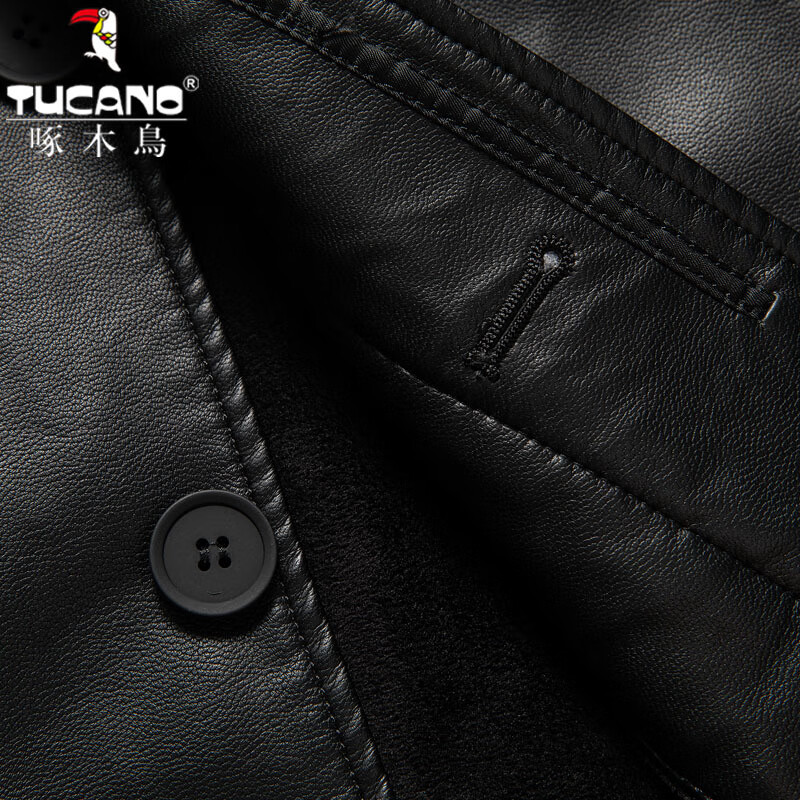 啄木鸟(TUCANO)真皮皮衣男士皮风衣中长款皮夹克休闲中年爸爸装特大码外套 黑色【中长款】 L 175建议115-130斤
