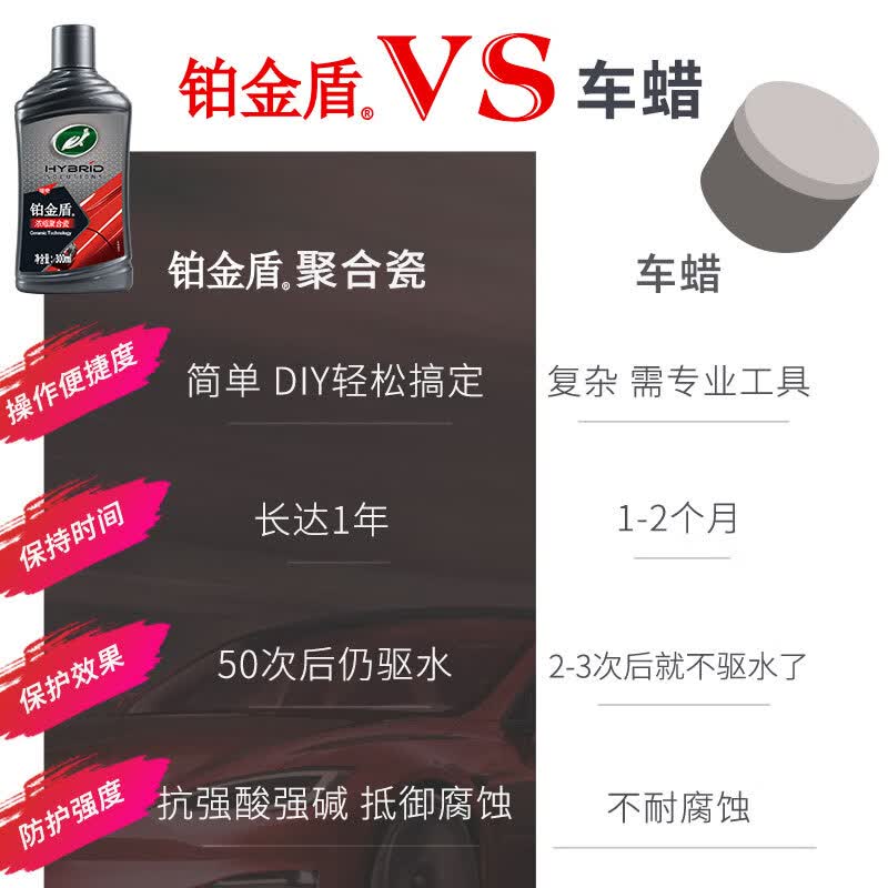 龟牌（Turtle Wax）汽车蜡铂金盾浓缩聚合瓷镀瓷镀膜蜡划痕蜡打蜡划痕蜡赛车衣神器 便捷型-完胜固体【5倍镀瓷】隐形盔甲保护一年用一次