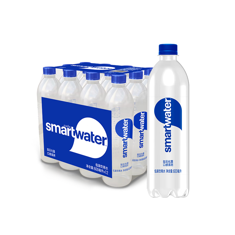 可口可乐Smartwater思漫特热巴同款时髦水 包装纯净水 饮用水600ml*12瓶 