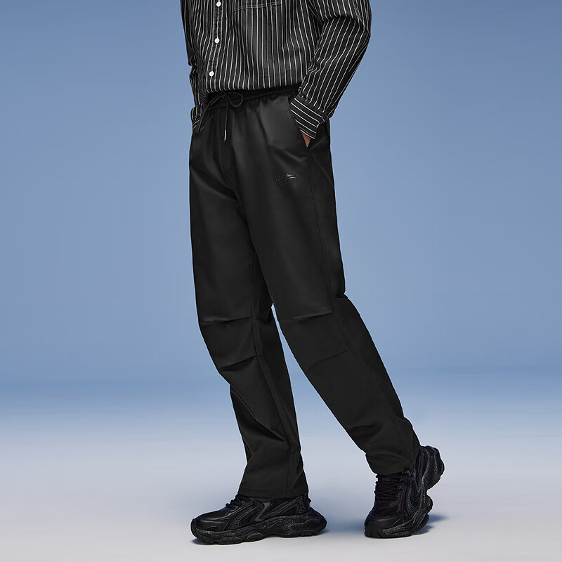 黑鲸海澜之家旗下简约束脚休闲裤男2025年秋季新品松紧裤腰伞兵裤 黑色13 L