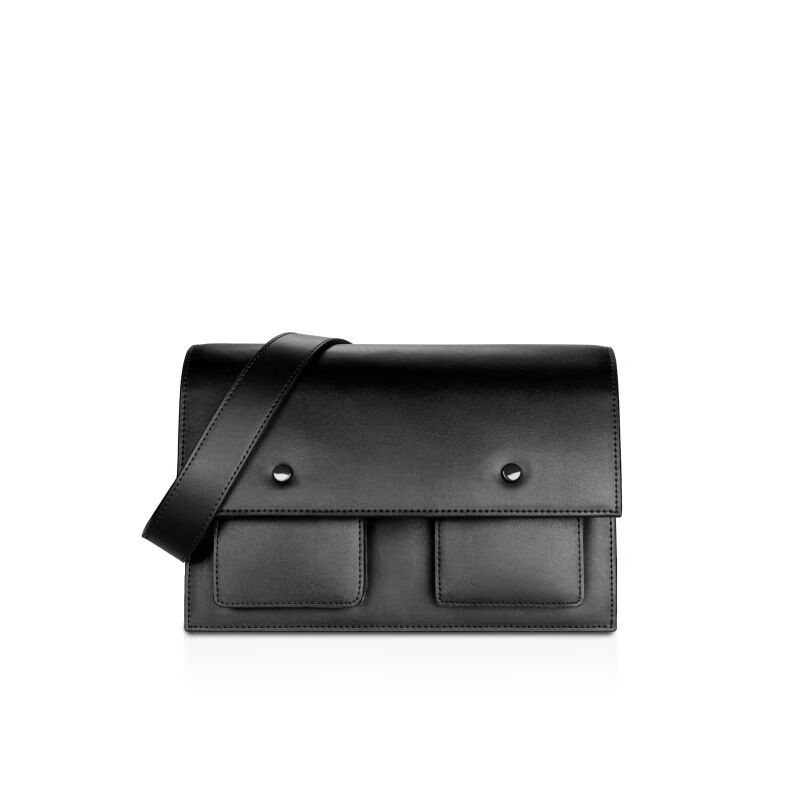 INJOYLIFE郵差包男士復(fù)古斜挎包休閑寬帶單肩包女中性男生包包 黑色