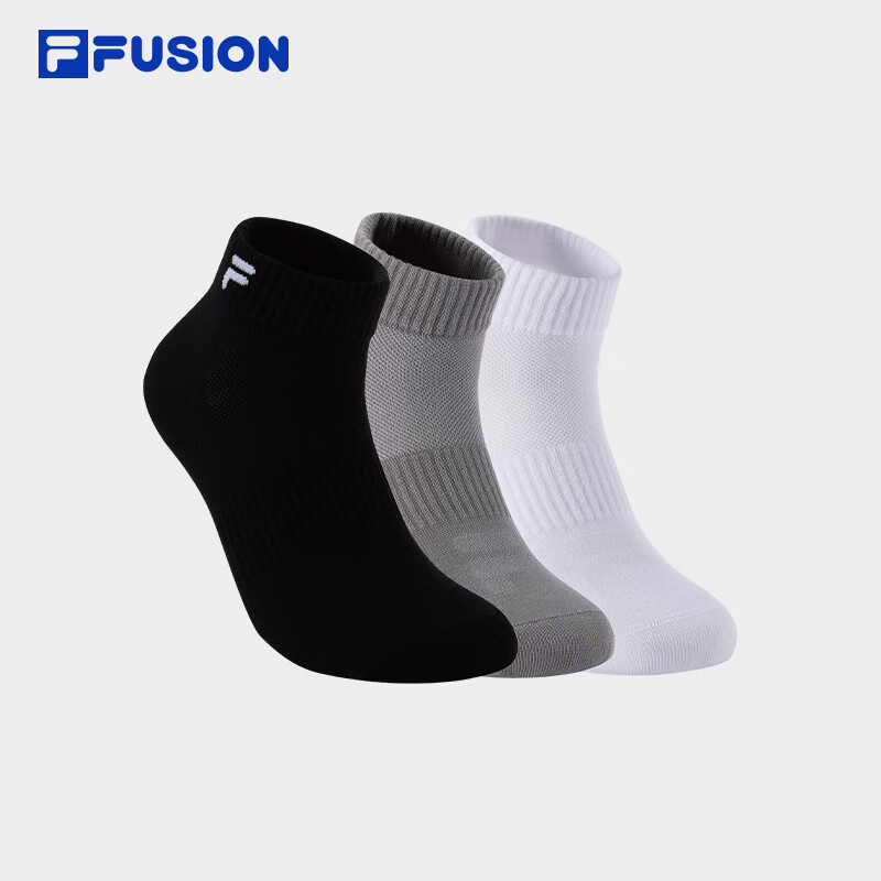 斐乐 FUSION斐乐潮牌情侣款低腰袜套装2025秋新款舒适短袜三双装 深黑/标准白/合金灰-99 S
