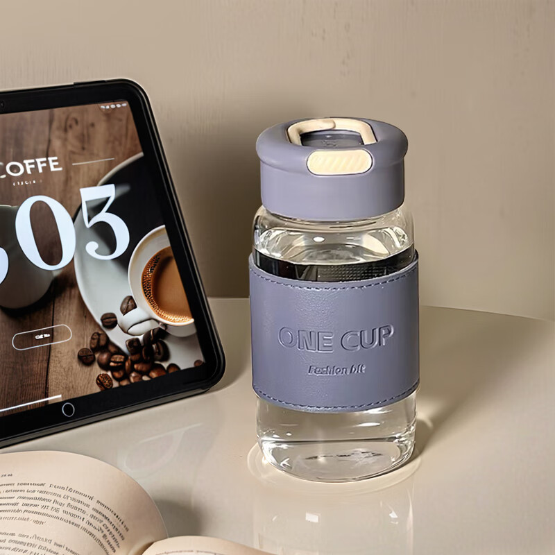 PGY日本进口品质2026新款水杯女生高硼硅玻璃杯便携豆浆牛奶泡茶杯子 白色550ml+杯套+茶隔_(耐高温)