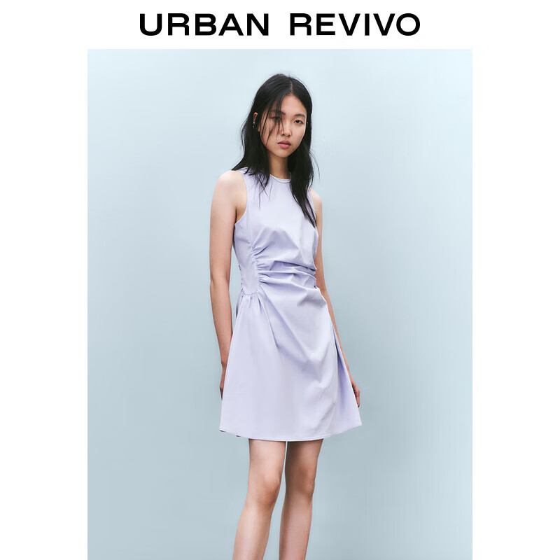 UR2025春季新款女摩登气质褶皱收腰显瘦无袖连衣裙UYY750030