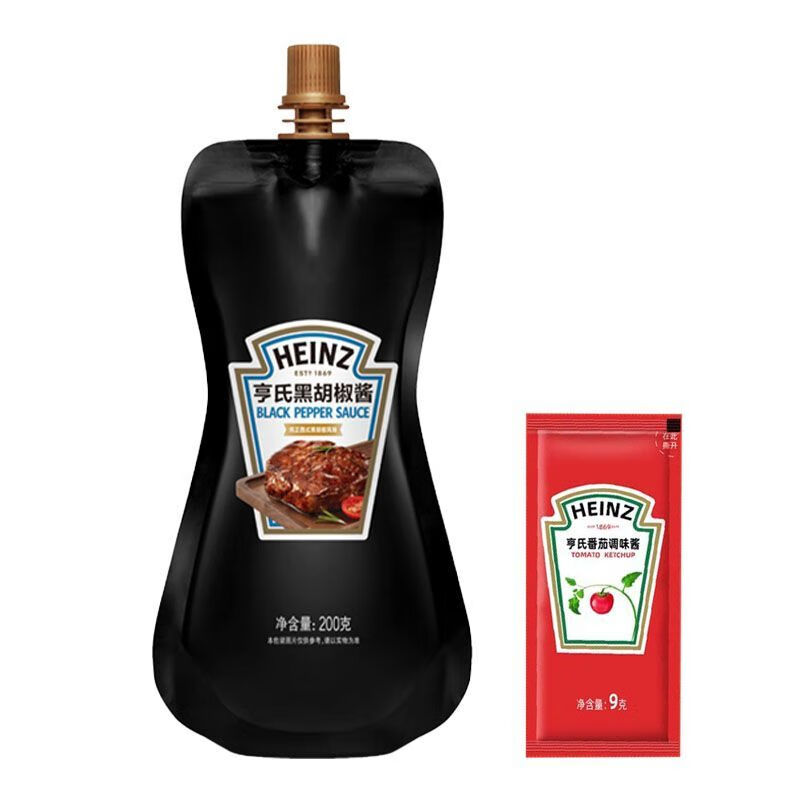 亨氏（Heinz）亨氏黑胡椒酱200g黑椒汁西餐牛排专用调味酱商用家 黑椒汁200g【1袋】+番茄酱1袋