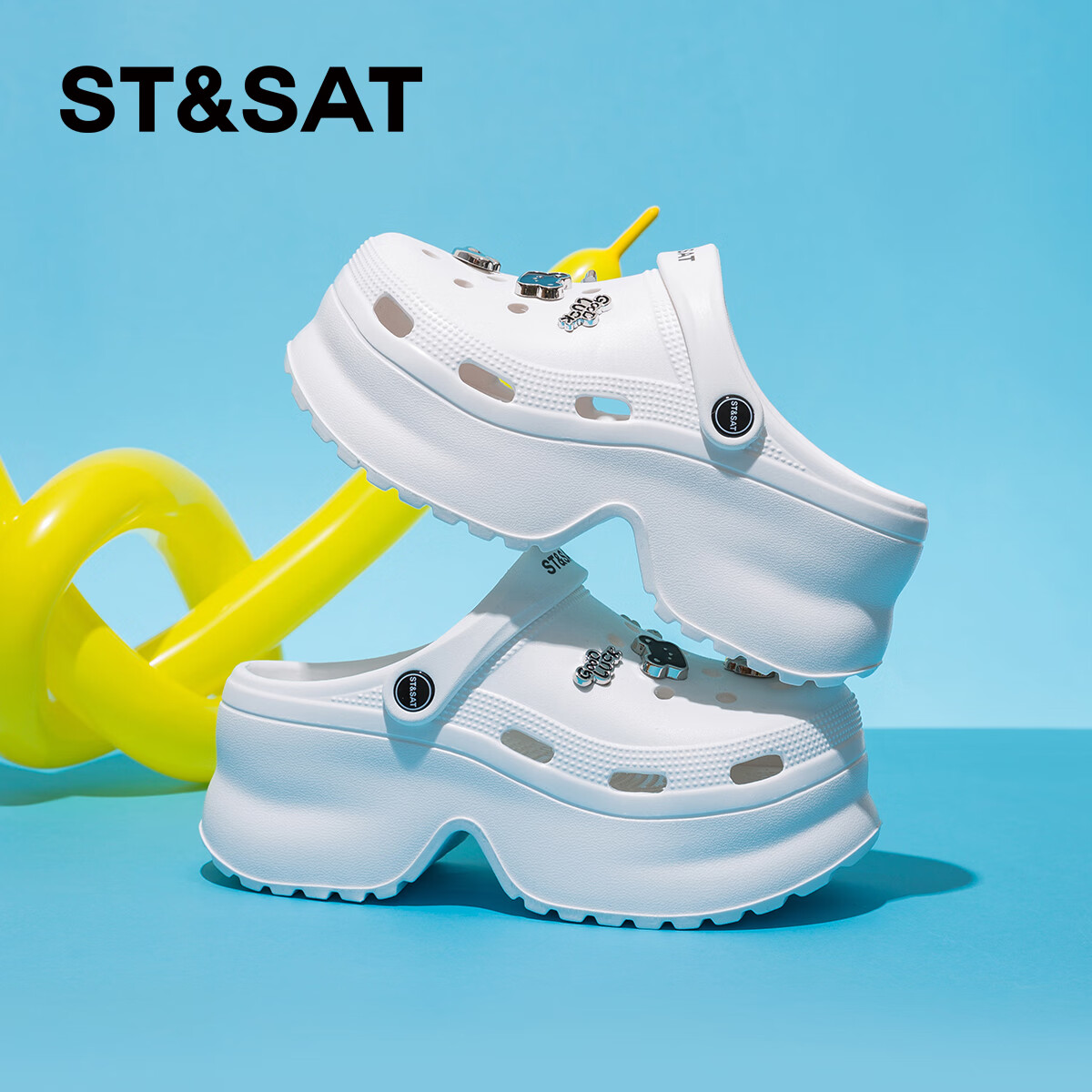 星期六厚底增高洞洞鞋时尚休闲鞋两穿百搭女凉鞋沙滩鞋女鞋凉拖鞋通勤鞋 白色 38-39