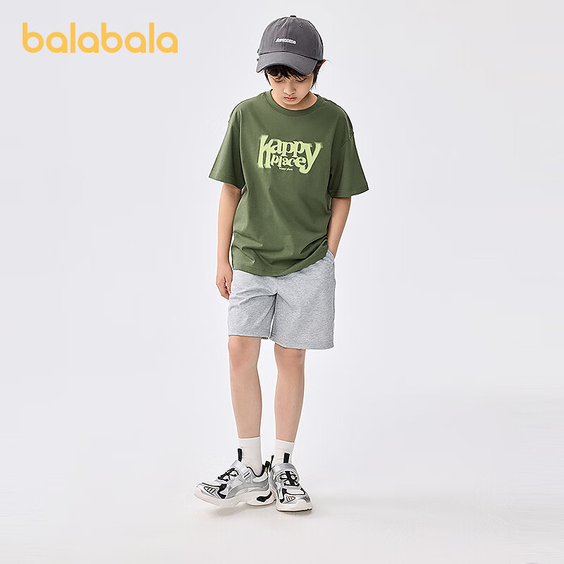 巴拉巴拉儿童短袖套装2025新款童装夏季男童两件套速干轻休闲百搭 绿灰色调00342 140