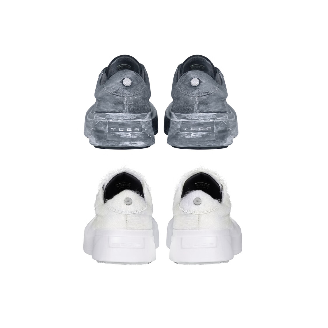 TERRAINCOGNITA【弧月系列】深蓝刷漆白马毛结构板鞋 通勤百搭增高休闲鞋 米色白 45