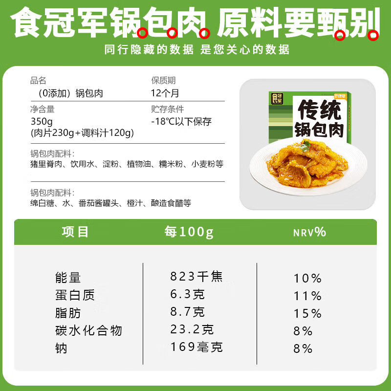 食冠军0添加东北锅包肉350g 速冻半成品加热即食家宴空气炸锅预制菜传统 【囤货必备】锅包肉350g*4盒