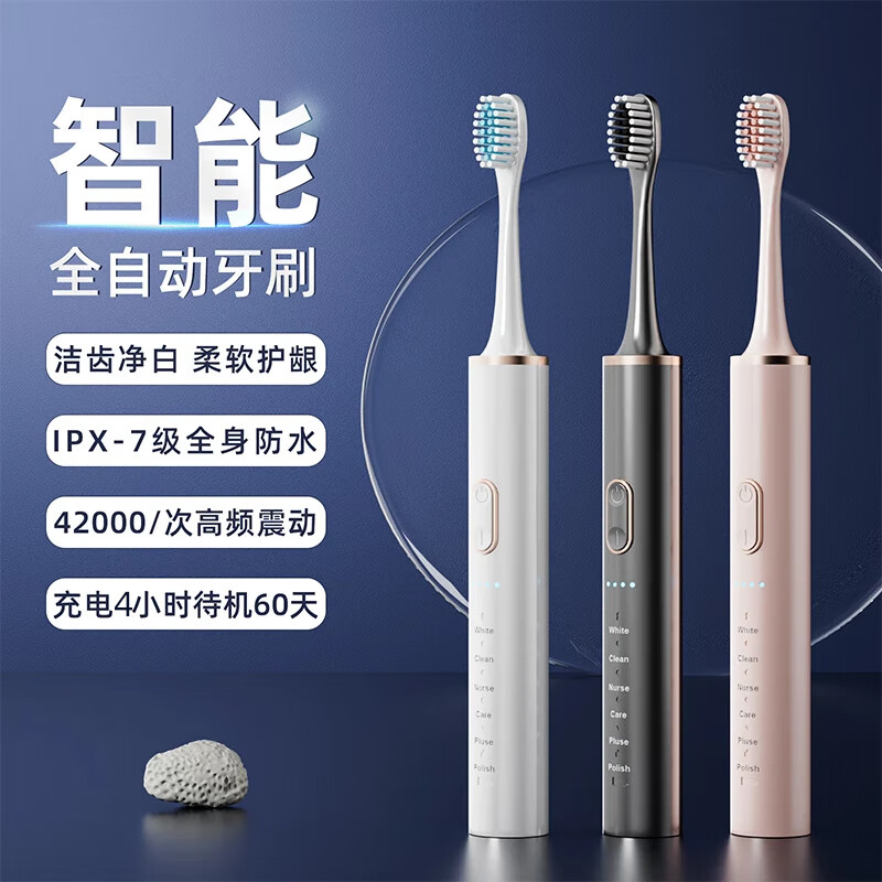 志高(CHIGO)科技下一代脉冲电动牙刷水疗刷成人声波震动清洁亮白护龈 轻巧便携款IPX7级防水高频磁悬浮波机芯 骑士黑6大模式-4支刷头-脉冲清洁 【真·超声波】送女朋友实用礼物