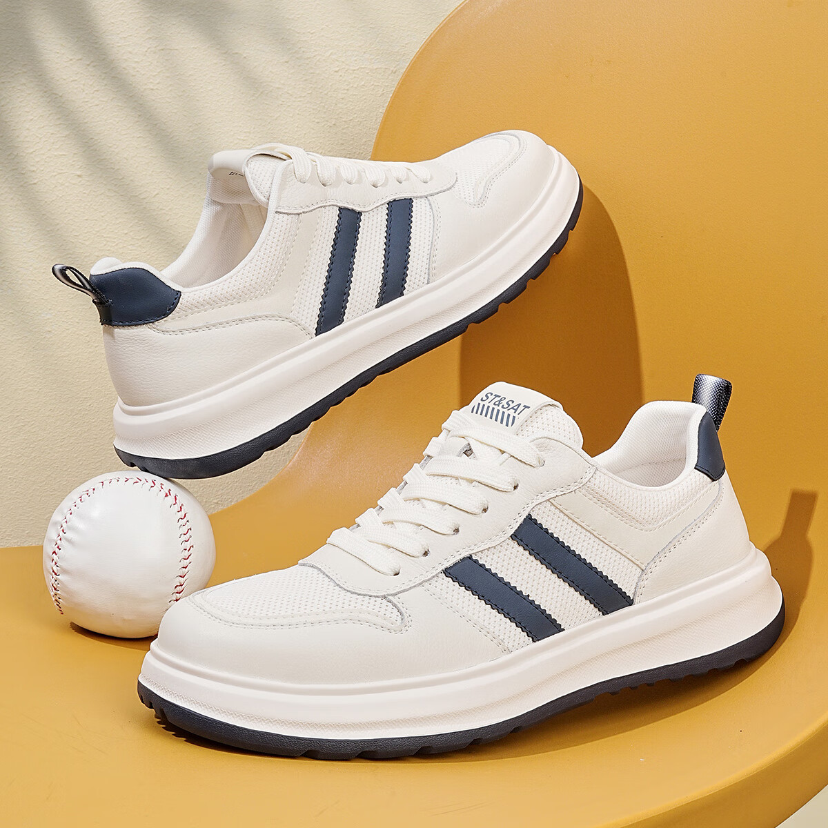 星期六男鞋时尚休闲鞋男透气舒适小白鞋男撞色复古运动鞋跑步鞋子男