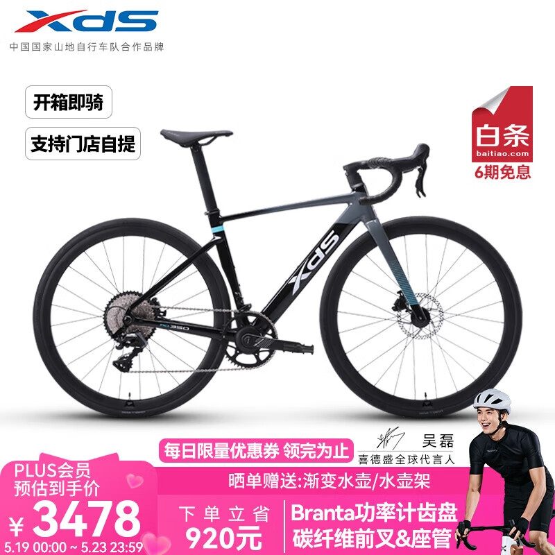 喜德盛（xds）門店提車公路自行車25款A(yù)D350碳纖維前叉座管功率計曲柄氣動車架 2025-鴿子灰 480mm