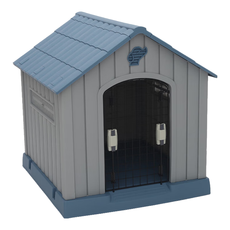 華元寵具（hoopet）狗窩室外四季通用大型犬狗籠防雨防寒狗狗睡覺的窩戶外狗屋狗房子 狗屋-藍色【有門】+掛碗*2 建議90斤內(nèi)寵物使用