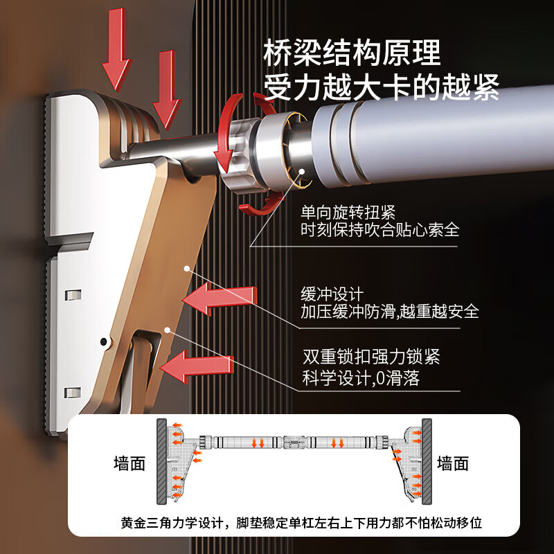 Lovefamily德国品牌单杠室内引体向上器门上家用免打孔多功能单杠吊环健身 第10代【升级防滑款】119-140+单杠助力钩