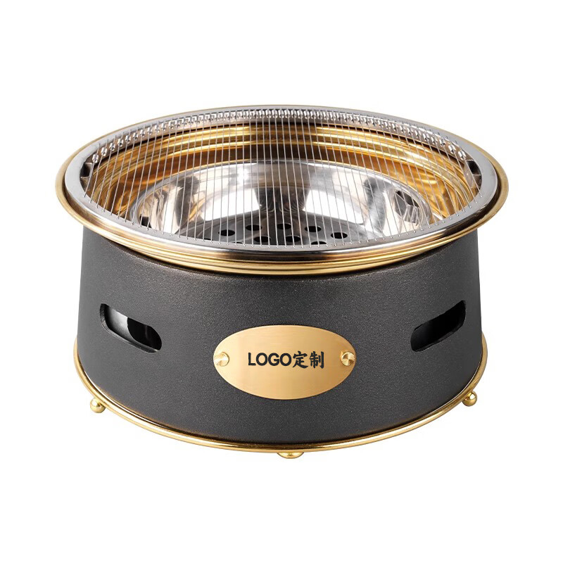 胤元西塔碳烤炉圆形烧烤炉仿泥炉韩式商用烤肉炉木炭烧烤架烤肉店炉 黑沙闪金配330弹簧丝烤网