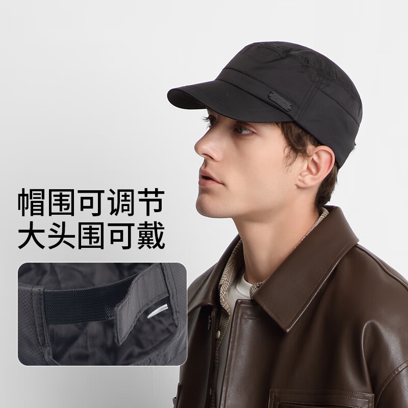 卡蒙(Kenmont)加厚保暖夹棉纯黑色鸭舌帽男士秋冬天户外街头防寒平顶帽2651 黑色 均码 可调节(58cm)