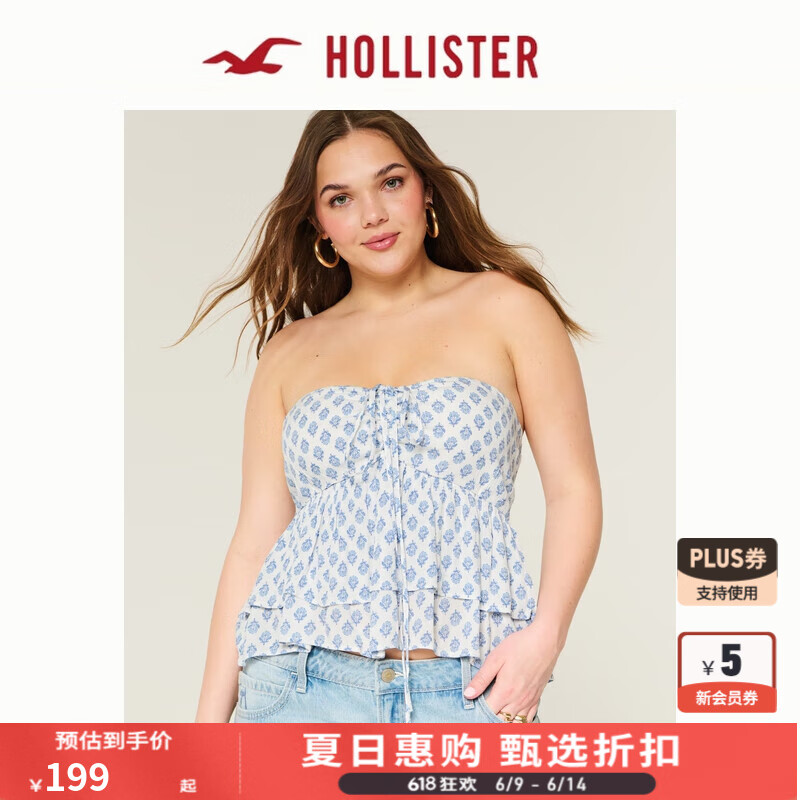 HOLLISTER25夏季新款辣妹掛脖系帶娃娃衫抹胸吊帶女裝KI340-5146 藍(lán)色印花 XS (160/84A)