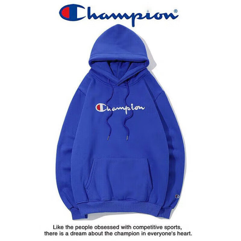 Champion情侶裝潮牌衛衣秋季女韓版寬松學(xué)生連帽外套男加絨加厚潮 藍色(薄款)冠軍 S (80-95斤)