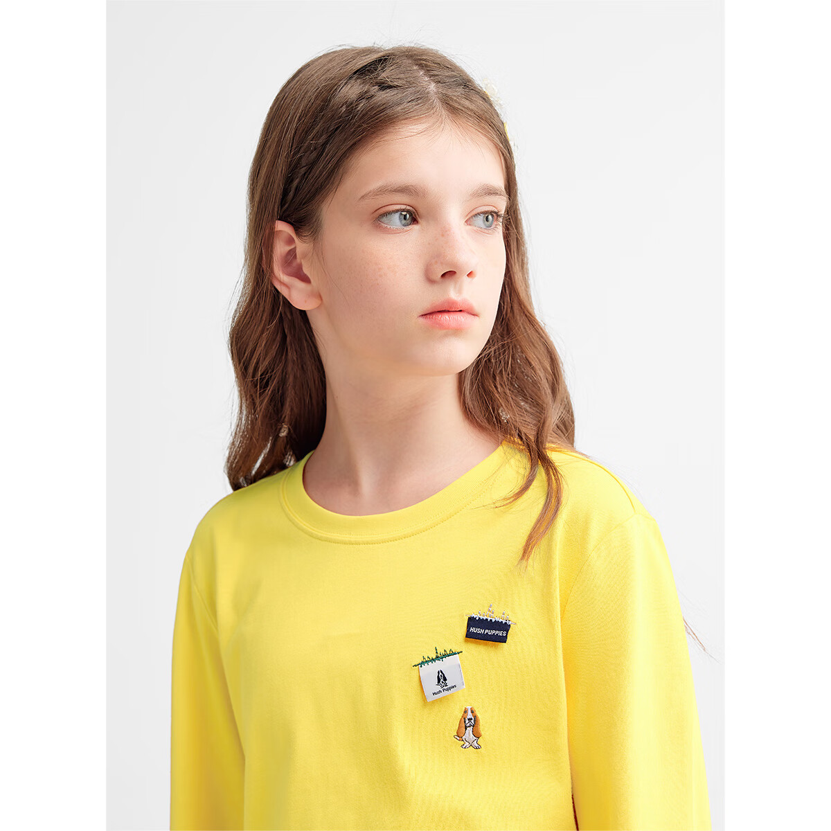 暇步士（Hush Puppies）【云轻棉】童装男女童秋季新款柔软舒适时尚活力色彩圆领衫 糖果黄 140 cm