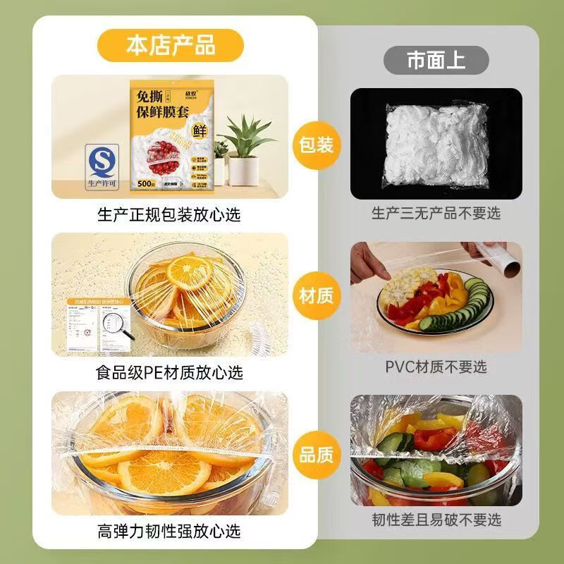 洋臣松紧口保鮮膜套剩菜剩饭保鮮盖套一次性保鲜罩大小碗套通用保鮮罩 1提共500只【白色款】