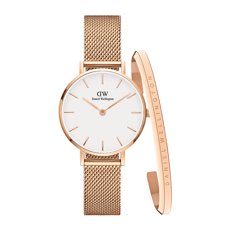 丹尼爾惠靈頓（DanielWellington）DW女表28mm歐美簡(jiǎn)約白盤(pán)石英手表生日禮物DW219+小手鐲
